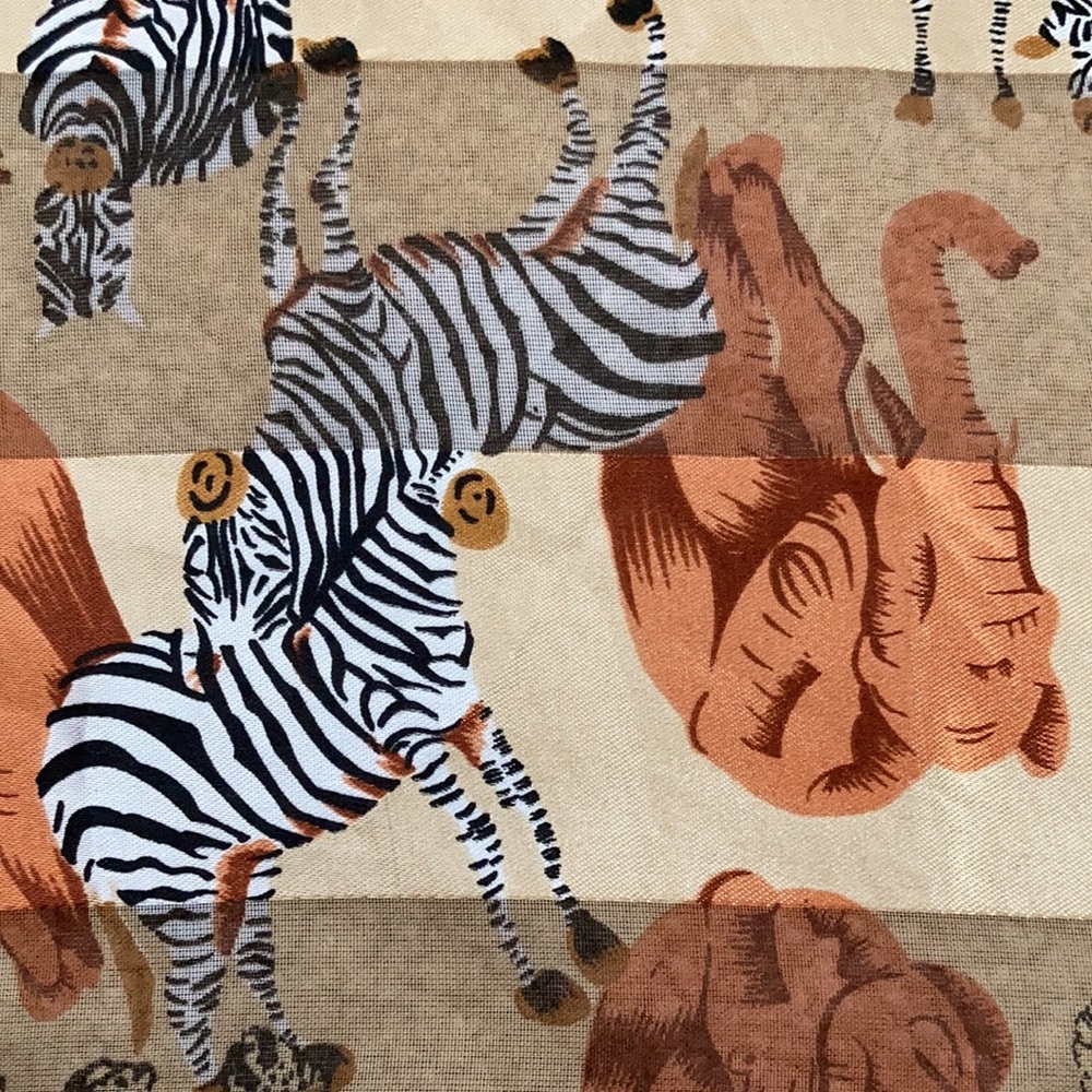 Zebra and Elephants silky scarf wrap Into Africa brown orange